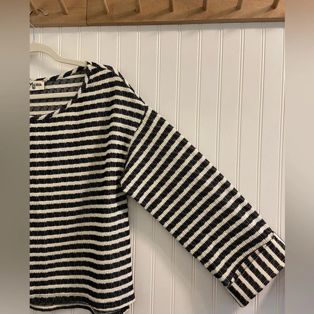 Show Me Your Mumu Striped Boxy Cropped Long Sleeve Pullover One Size - Picture 5 of 7